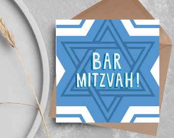Tarjeta de Bar Mitzvá, Ceremonia de mayoría de edad judía, Mazel Tov, Tarjeta de cumpleaños judía, Tarjeta de cumpleaños número 13, Estrella de David, Tarjeta de feliz Bar Mitzvá