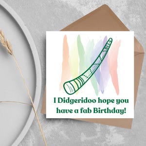 Didgeridoo verjaardagskaart, gelukkige verjaardag, kaart voor muzikant, kaart voor hem, kaart voor haar, orkestmuziekkaart, muziek, Didge verjaardagskaart