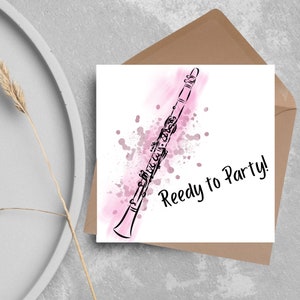 Cartão de aniversário para clarinete, cartão de aniversário para músico engraçado, cartão de aniversário para clarinetista, cartão para Reedy ir à festa, cartão para clarinete para filha, sobrinha