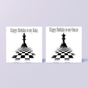 Biglietto di auguri di compleanno a tema scacchi, divertente biglietto di auguri con giocatore di scacchi, biglietto con regina e re, biglietto di auguri di compleanno per compagno di scacchi, biglietto di auguri di scacchi per marito e moglie