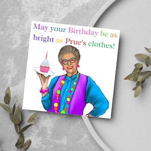 Carte d'anniversaire Prue Leith, carte Great British Bakeoff, carte Bake Off, carte de cupcake, carte pour elle, carte pour maman, carte pour soeur, carte GBBO