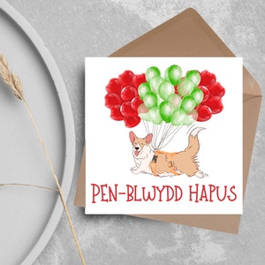 Carte d'anniversaire Welsh Corgi, carte Pen Blwydd Hapus, carte Cymraeg, carte gallois pour amoureux des chiens, carte Corgi Design, carte Pembrokeshire Corgi, anniversaire