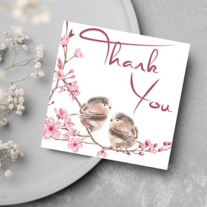 Carte de remerciement, carte de gratitude, carte de fleurs de cerisier oiseau, carte de remerciement pour un ami, carte de remerciement pour la famille, carte de remerciement spécial