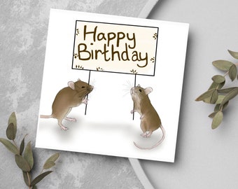 Biglietto Di Compleanno Divertente Con Topi, Formato 145x145 Mm, Carta Riciclata FSC - 2