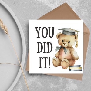 Afstudeerkaart, afstudeerkaart, goed gedaan-kaart, universiteitskaart, studentenkaart, aangepaste afstudeerkaart, You Did It-kaart, teddybeerkaart