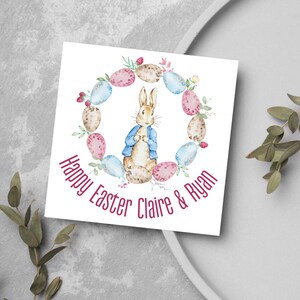 Tarjeta de Pascua personalizada, linda tarjeta de conejito de Pascua con tarjeta personalizada, tarjeta de conejo de Pascua con huevo de Pascua pastel, tarjeta para mamá y papá