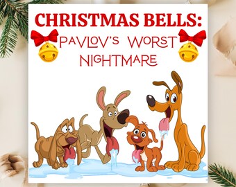 Biglietto di Natale a tema psicologia, Biglietto divertente per psicologo, Biglietto di Natale con i cani di Pavlov, Biglietto di Natale a tema psicologia, Biglietto di Natale per psicologo
