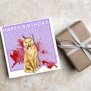 Carte cadeau d'anniversaire drôle de chat, carte d'anniversaire drôle de chat et de souris, carte de souris de tueur de chat, carte d'anniversaire drôle pour tante, carte d'anniversaire drôle