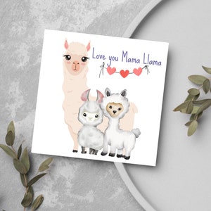 Lama verjaardagskaart voor moeder, hou van je moeder kaart, lamakaart, lamakaart, verjaardagskaart, moederkaart, leuke kaart voor moeder