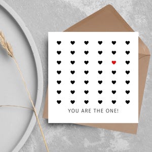 Liefdeskaart, You're The One, kaart voor hem, kaart voor haar, hartenkaart, kaart voor vrouw, hartkaart, gratis personalisatie beschikbaar