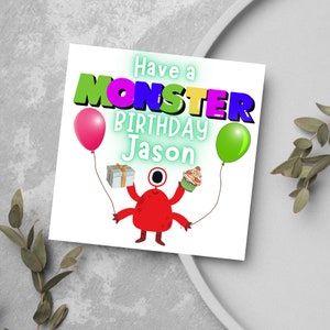 Cartão de aniversário personalizado de monstro, Feliz aniversário de monstro, Cartão para filho, para neto, para sobrinho, para irmão, Cartão de nome, para criança