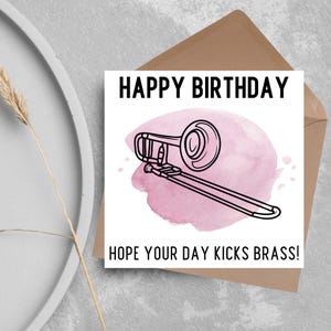 Posaune Geburtstagskarte, alles Gute zum Geburtstag, Karte für Musiker, Karte für Ihn, Karte für Sie, Orchester-Karte, Musik, Posaune-Karte, Blasband-Karte
