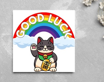 Chinese Lucky Cat Good Luck Card: Rainbow Exam Card