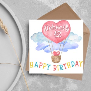 Gepersonaliseerde gelukkige verjaardagskaart, naam en leeftijdskaart, gratis personalisatie, leuke ballonboomkaart, verjaardagskaart kind, kleindochter, nichtje