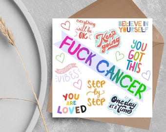 Personligt kort för cancerpatienter, Cancerstödskort, Vi är med dig, Du klarar det här, Krya på dig-kort, Bröstcancer, Jävla cancer