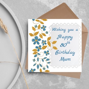 80th Birthday Card, 90th Birthday Card, Floral Birthday Card for Nan, Grandma Card, Personalised Birthday card, Card for Mum, 100th Birthday
