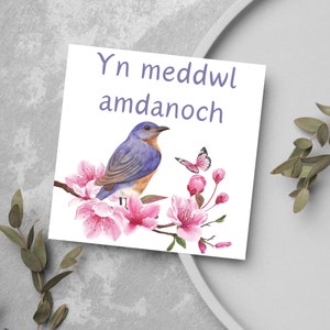 Tarjeta "Pensando en ti" en galés, tarjeta de condolencia, tarjeta de funeral, tarjeta de duelo, tarjeta de disculpas, en mis pensamientos, Yn Meddwl Amdanoch