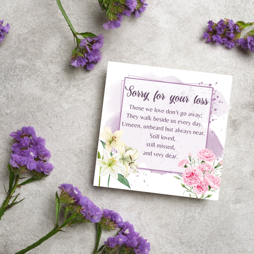 Sorry for Your Loss Card With Poem, Bereavement Card, Sympathy Card ...