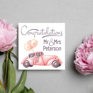 Carte de mariage personnalisée de félicitations pour M. et Mme, carte de mariage avec nom personnalisé, carte de mariage en forme de voiture pour M. et Mme