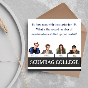 The Young Ones Card - Rik Mayall, Young Ones TV Show, Scumbag College, kaart voor hem, kaart voor haar, verjaardagskaart, universiteitsuitdagingskaart