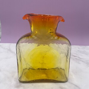 Blenko Glass Water Bottle Ice Blue Yellow Dollop 384 