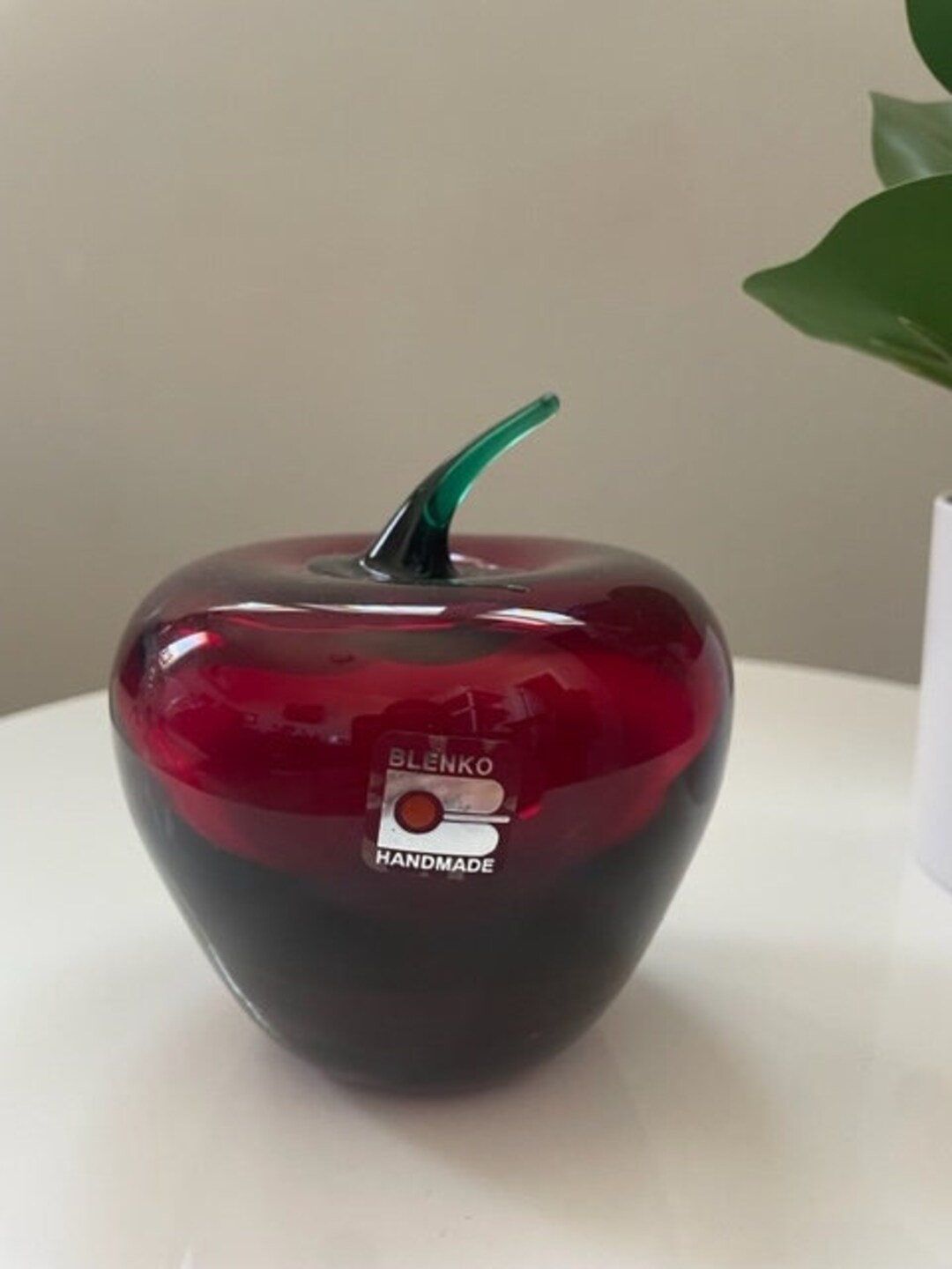 Blenko 882 Ruby Red Apple With Green Stem Etsy