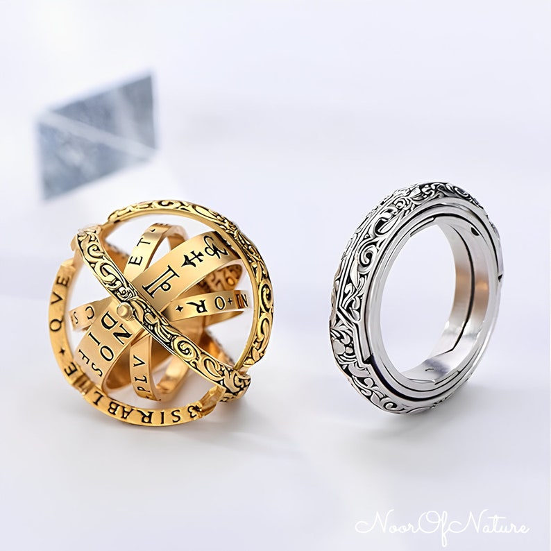 Hemelse ster Fidget ring, opvouwbare spinner ring, astronomie sieraden, angst verlichting, draaibare astronomische ring, cadeau voor haar afbeelding 1