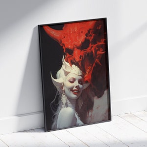 Póster de Mujer con demonio, fantasía oscura, retro, impresión física