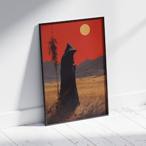 Wizard On Hay Field Poster, Dark Fantasy, Physical Poster