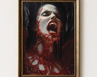 Blood Covered Female Vampire Print, Gothic Dark Art Poster