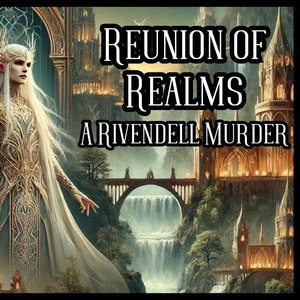 Puede incluir: Una ilustración de fantasía de un elfo con cabello largo y blanco y una corona dorada, sosteniendo un orbe brillante. El fondo presenta una cascada y un puente que conduce a una ciudad con altas torres.