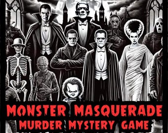 12 Suspects  - Monster Masquerade - Mingle Murder Mystery Game - Digital PDF