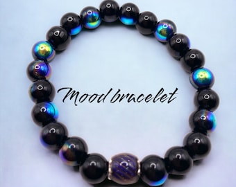 Black Shell Mood Bead Bracelet- Gift for him -Stretch Bracelet, Mood bracelet, Mens Jewelry-Unisex Bracelet-Gift for her-Father's Day Gift
