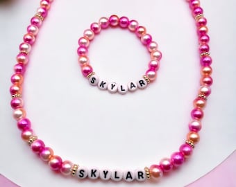 Girl Necklace Set, Valentine's girl Gift, Custom Pearl Necklace, Girl Necklace Set, Kid Jewelry, Stretch Kids Necklace, Girl Birthday gift
