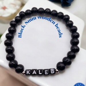 Masculine Boys Wood Beaded Bracelet. Personalized Name Bracelet ...