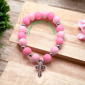 Woman&#39;s cross bracelet-Girls cross bracelet-Pink beaded bracelet-Valentines Gift-Pink cross bracelet-Birthday gift-Easter gift