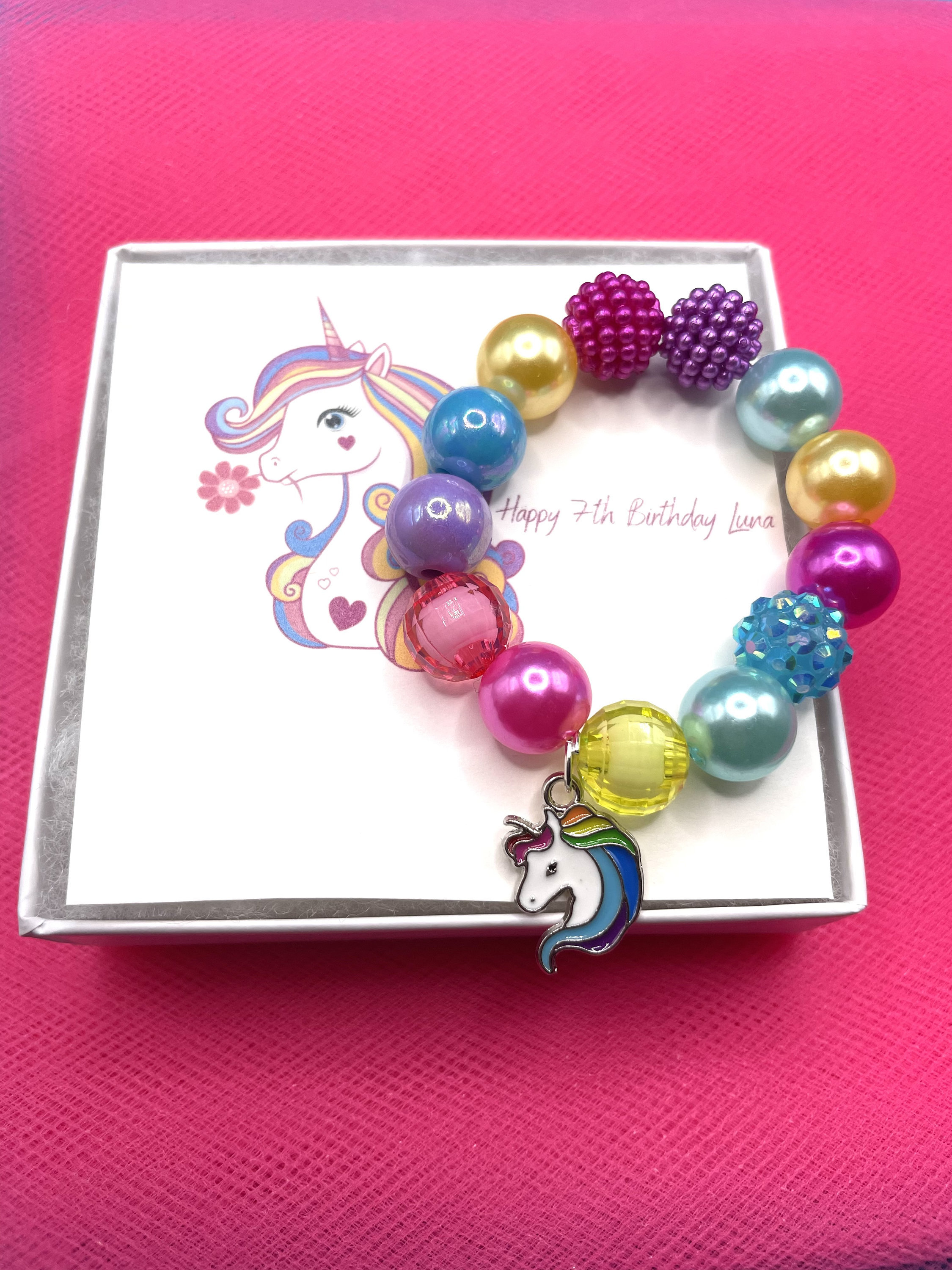 Unicorn Bracelet, Unicorn Gifts, Beaded Stretch Bracelet, Pink and