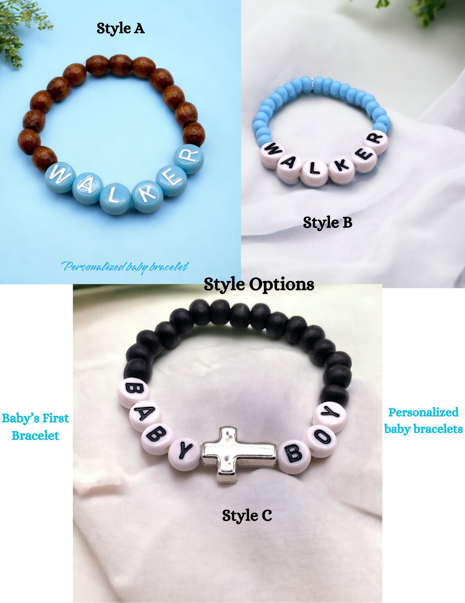 Baby Boy Bracelet, First Bracelet Personalized Gift, Baby Name Meaning