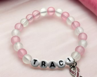 Personalized Breast Cancer Bracelet, Breast Cancer Awareness Bracelets, Customizable Cancer Bracelet