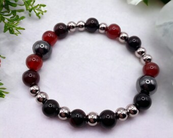 Red Hematite, Black Obsidian, Persian Agate, Triple Protection Stretch Bracelet, Gemstone Bracelet, Energy Healing, Unisex Bracelet