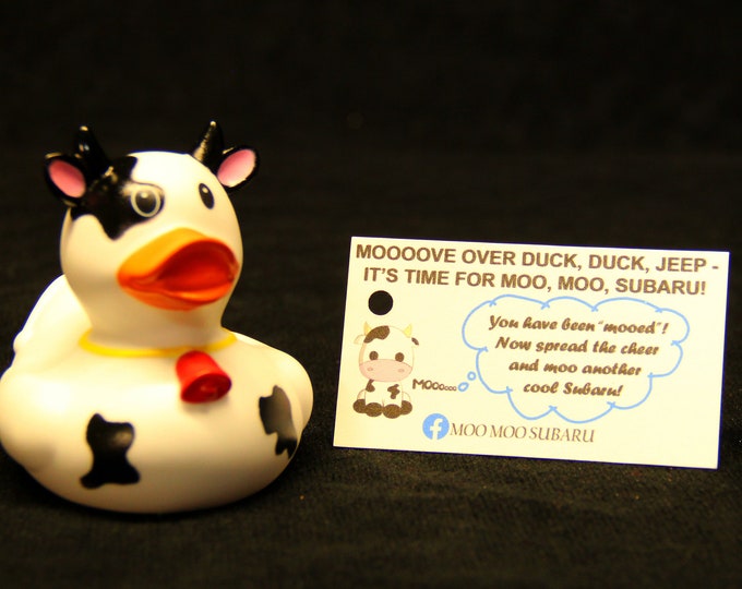 Moo Moo Subaru 6 Rubber Cow With Bell Comes With Cards and Rubber Bands