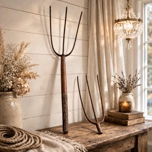 Antike Heugabeln 2er Set Primitive rustikale Bauernhaus-Wand-Dekor-Eisen-Werkzeuge