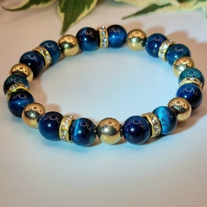 Energiearmband blau•Chakrenarmband•Drittes Auge• Wahrnehmung•Trachtenschmuck blau-Gold•Tigeraugearmband blau•Gold•Trachtenarmband blau•Gold