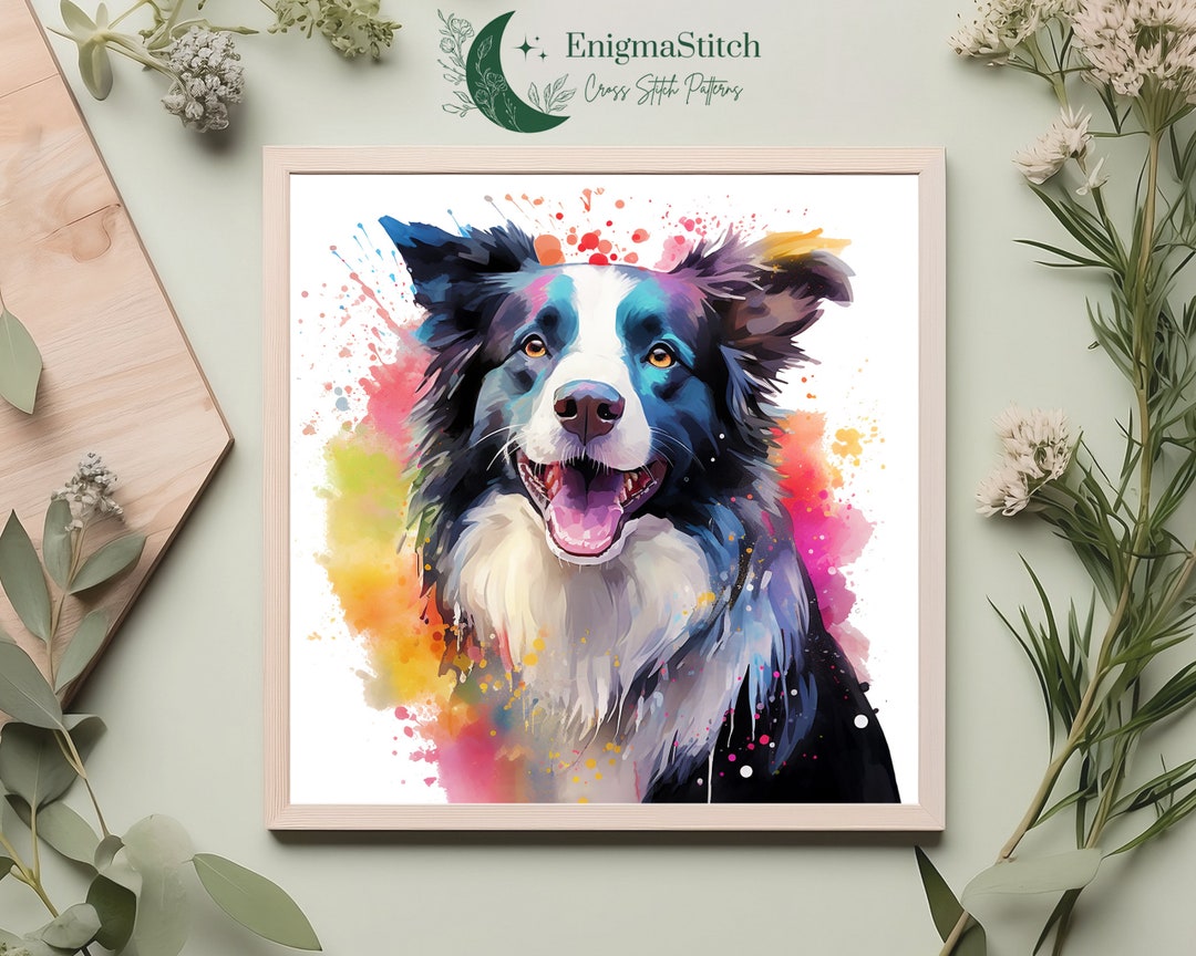Border Collie - PDF Cross Stitch Pattern - Dog Portrait Embroidery, DIY ...