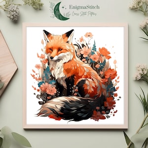 Fox and Flowers - PDF Cross Stitch Pattern - Fox embroidery, DIY, Instant Download