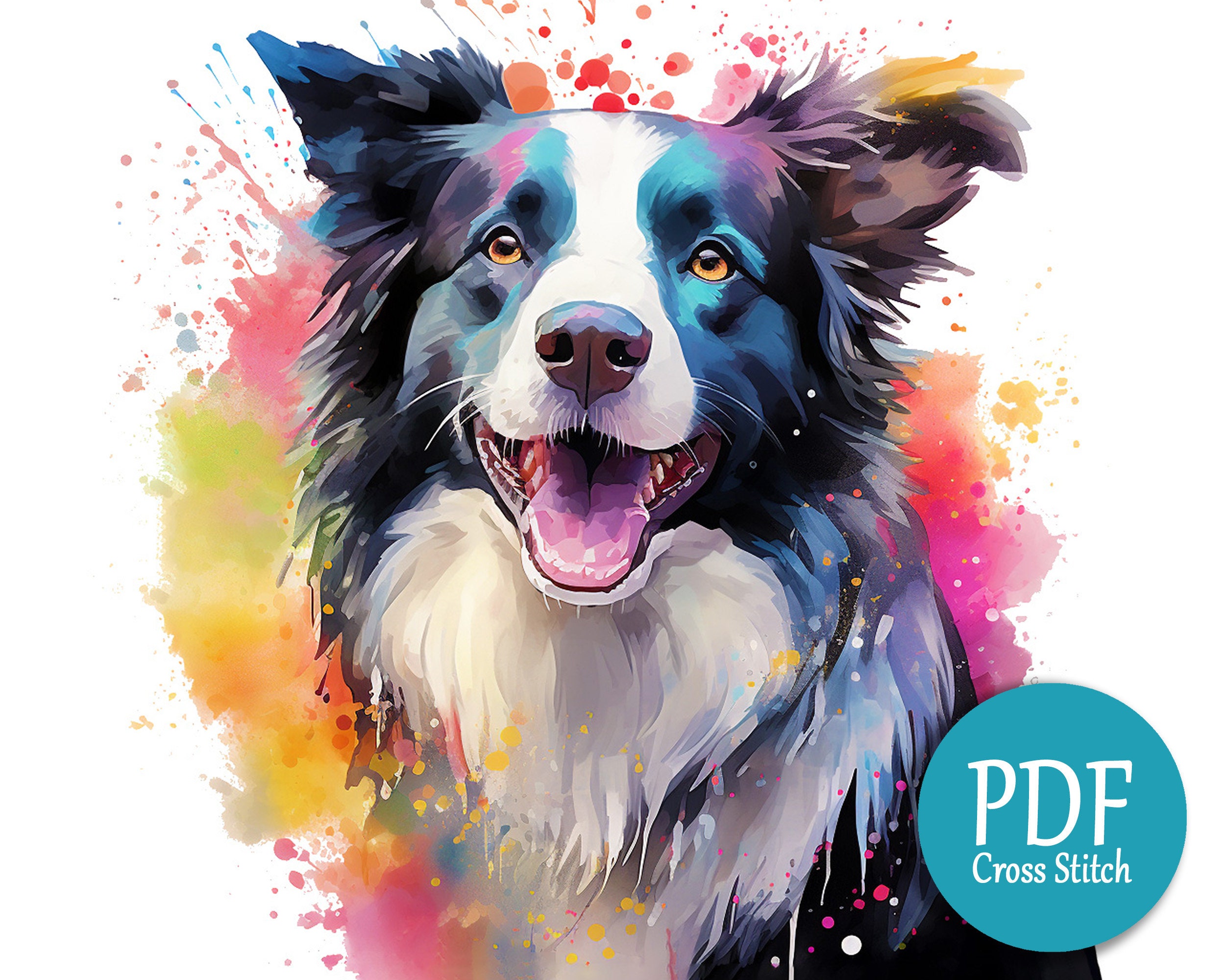 Border Collie - PDF Cross Stitch Pattern - Dog Portrait Embroidery, DIY ...