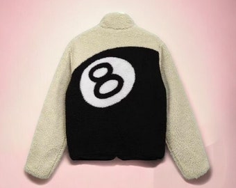 8 Ball Fleece Zip-Up Jacket, Double Sided Y2K Streetwear, Unisex Jacket Gift For Him/Her