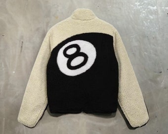 8 Ball Fleece Zip-Up Jacket, Double Sided Y2K Streetwear, Unisex Jacket Gift For Him/Her