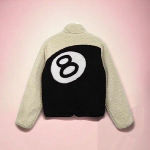 8 Ball Fleece Zip-Up Jacket, Double Sided Y2K Streetwear, Unisex Jacket Gift For Him/Her