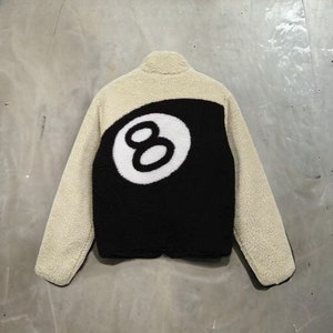 8 Ball Fleece Zip-Up Jacket, Double Sided Y2K Streetwear, Unisex Jacket Gift For Him/Her